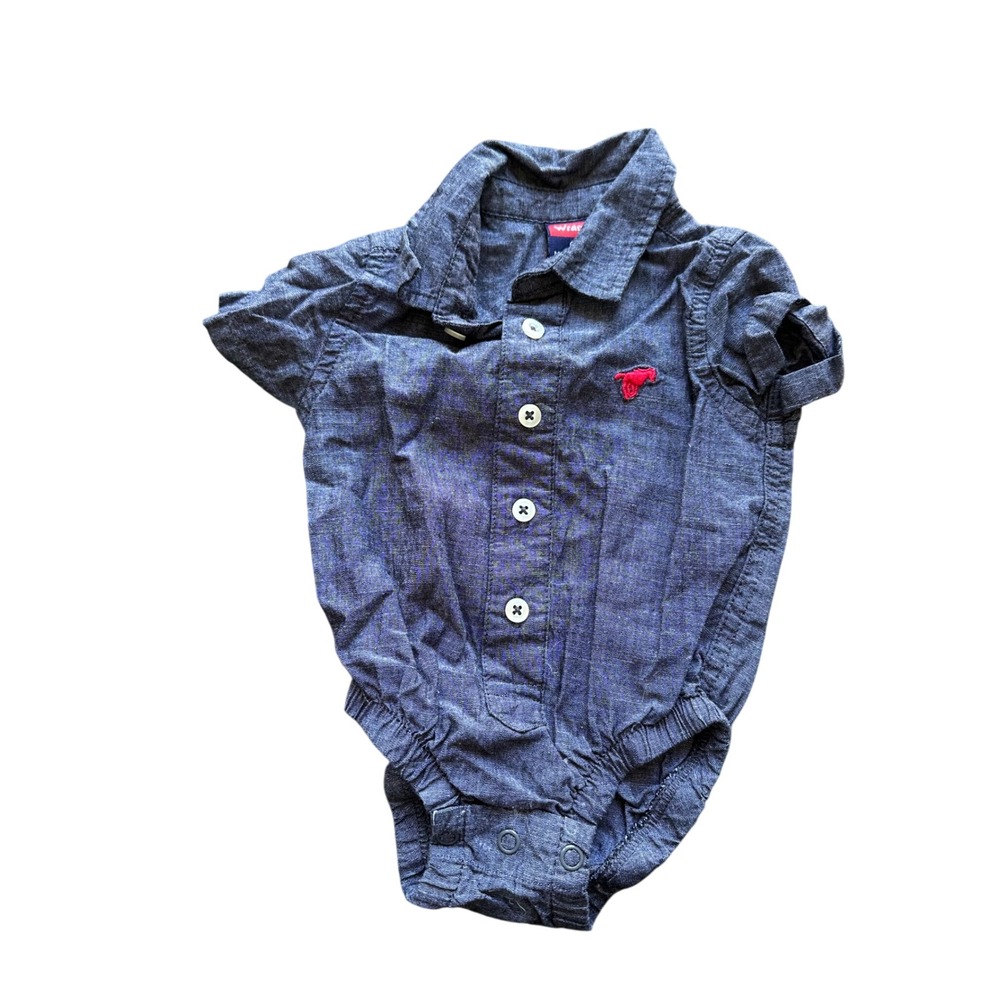 Wrangler Baby Boys Blue Chambray Short Sleeve Western Bodysuit 0-3M RN19747